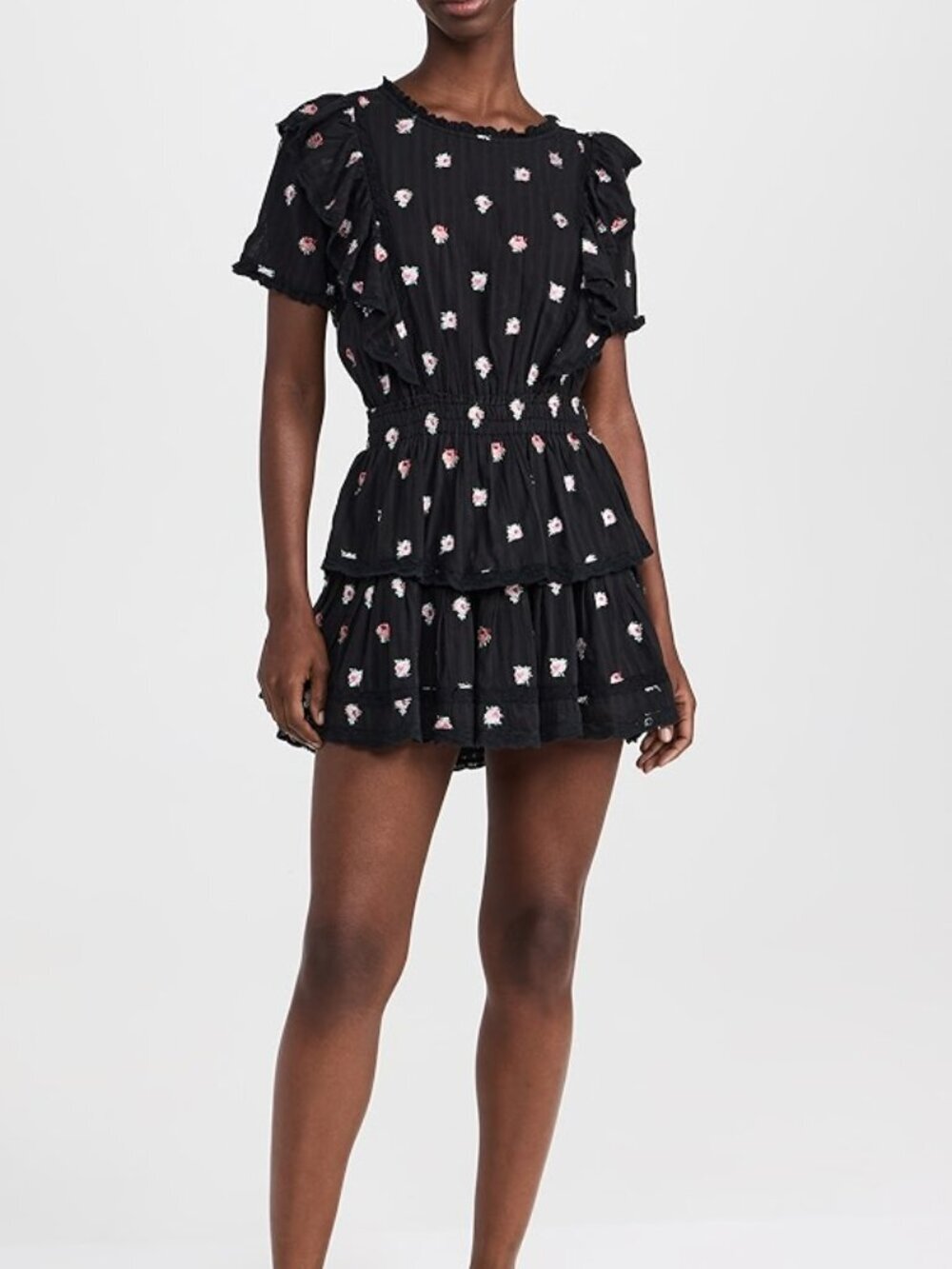 LoveShackFancy Natasha Black Embroidered Floral Mini Dress -NWT